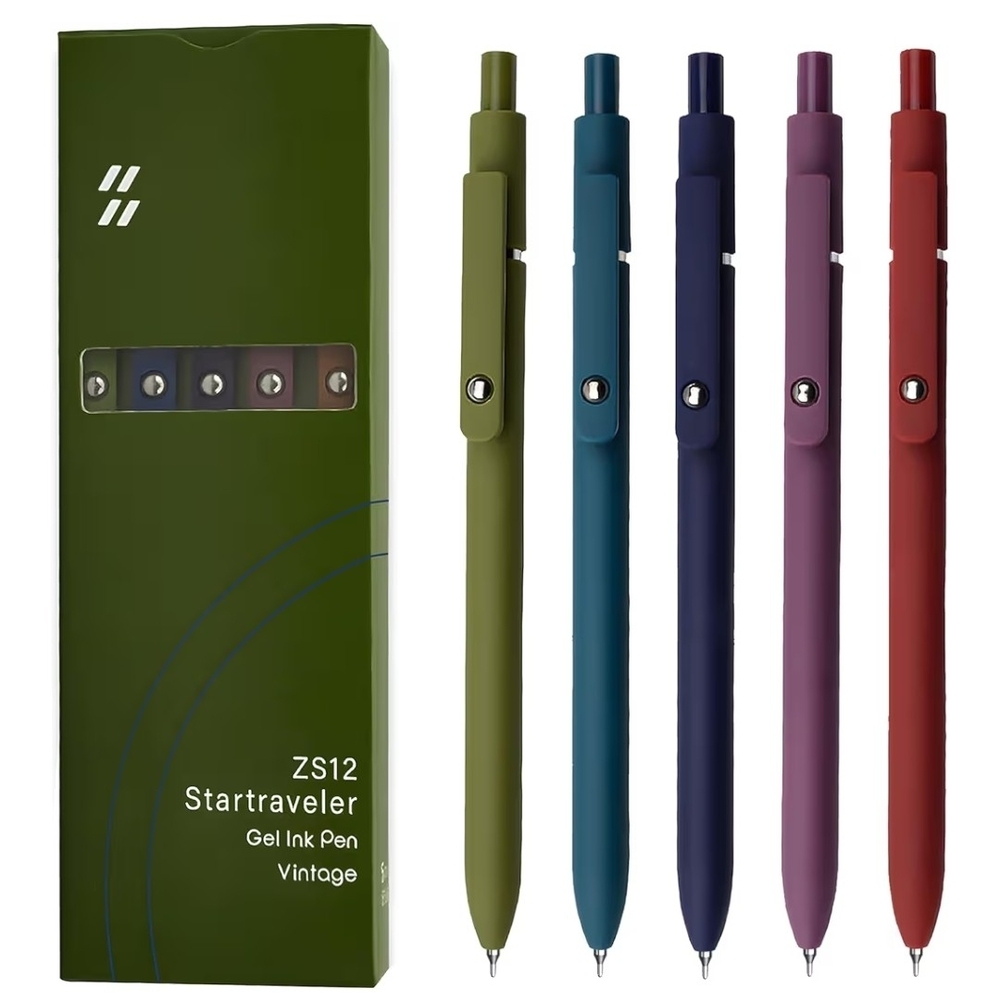 🔥4/$20 Startraveler Gel Ink Pen NEW Vintage Style -ZS12 -5 Pack -Black Ink